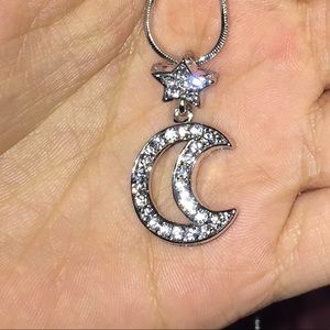 Moon and star rhinestone necklace
